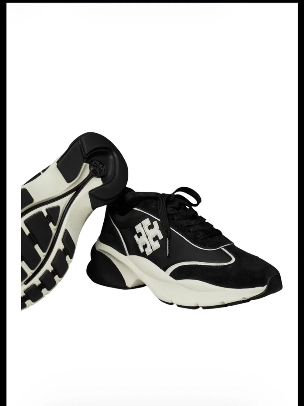 Tory Burch Black and White Platform Logo Sneakers